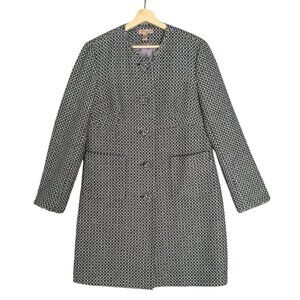 Women's Black & White Patterned Long Blazer Coat